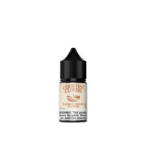 Country Clouds Banana Bread Pudding E-liquid 30ml bottle, infused with banana, cornbread, and sweet vanilla cream.