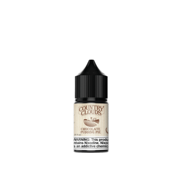 Country Clouds Chocolate Pudding Pie E-liquid 30ml bottle, rich chocolate flavor for vaping enthusiasts.