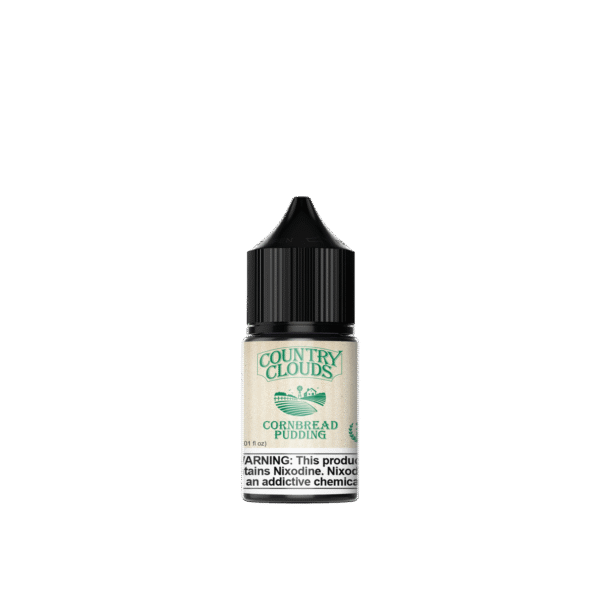 Country Clouds Cornbread Pudding 30ml e-liquid bottle, featuring sweet cornbread flavor, perfect for vapers and dessert lovers.